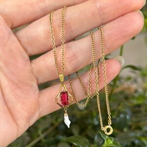 ANTIQUE VICTORIAN 12K GF Necklace with Gold Plated Lavaliere Pendant